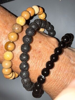 Stack of three gem/lava rock bracelets